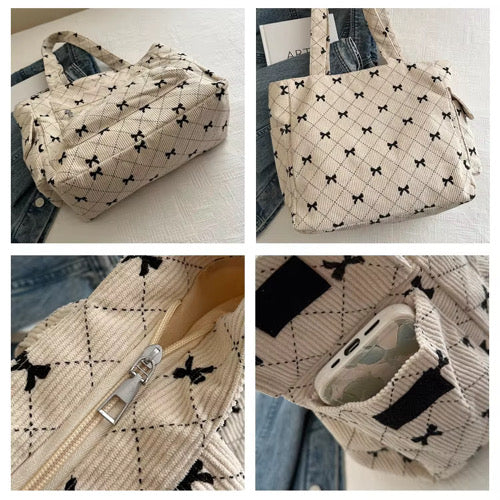 Bow Corduroy Tote Bag