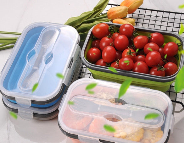 Foldable Silicone Lunch Container With Utensil