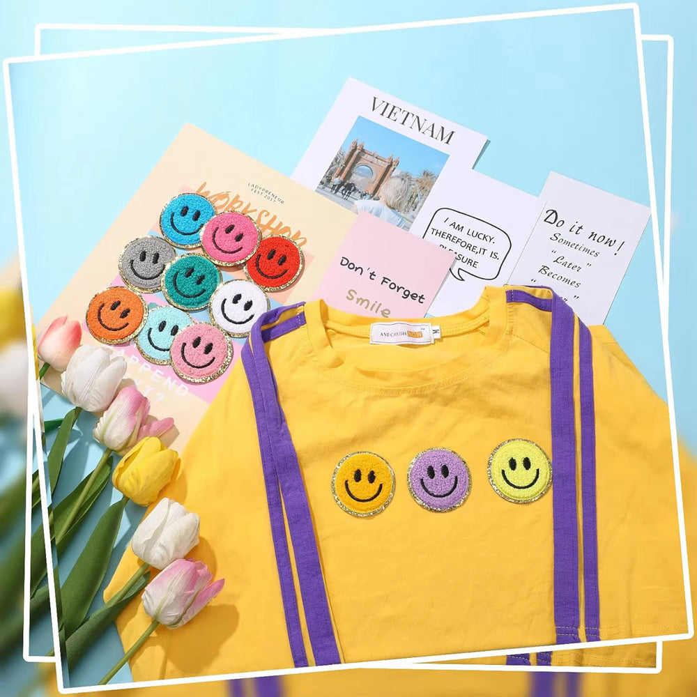 12 Piece Happy Face Iron On Patches