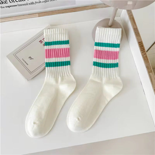 Retro Striped Crew Socks