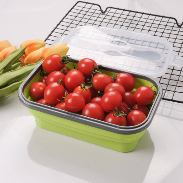 Foldable Silicone Lunch Container With Utensil