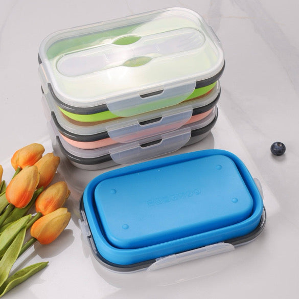 Foldable Silicone Lunch Container With Utensil