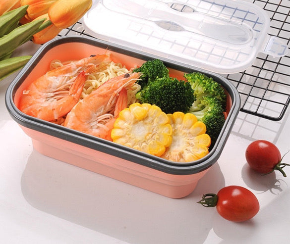 Foldable Silicone Lunch Container With Utensil