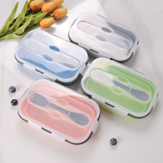 Foldable Silicone Lunch Container With Utensil