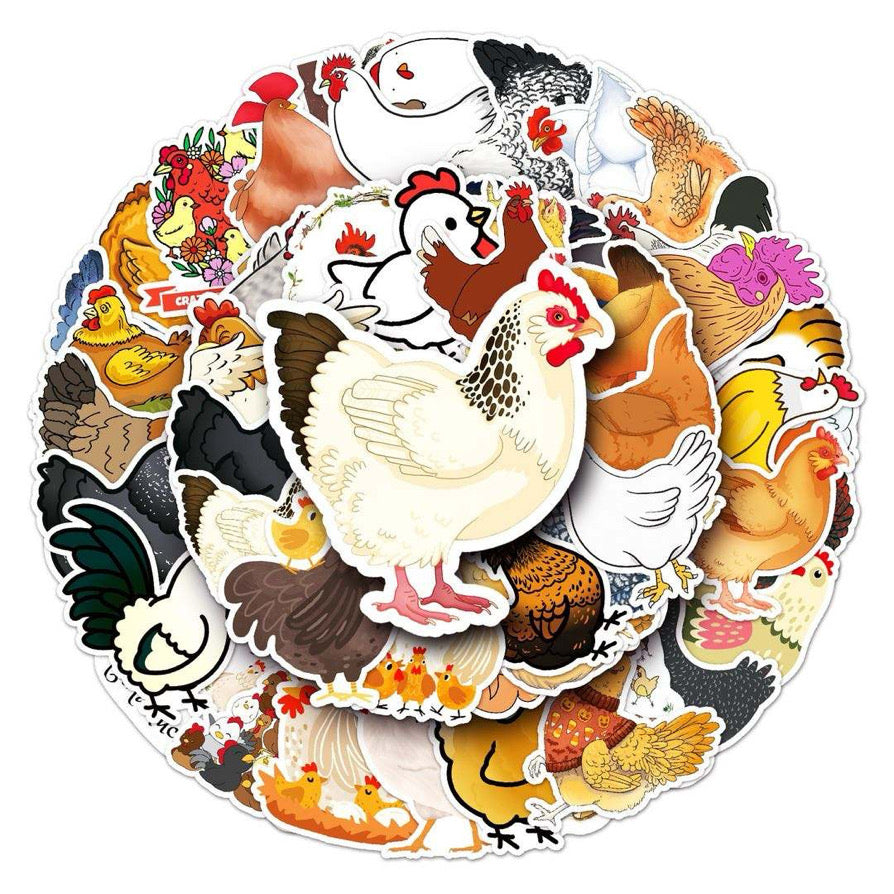 50 Piece Vinyl Stickers Chickens