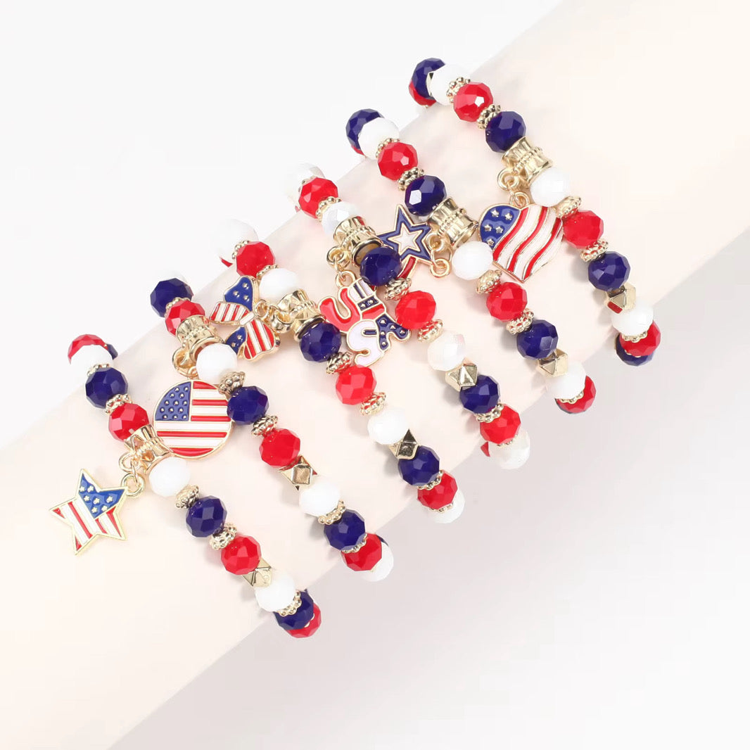 6 Piece Patriotic Bracelet Stack