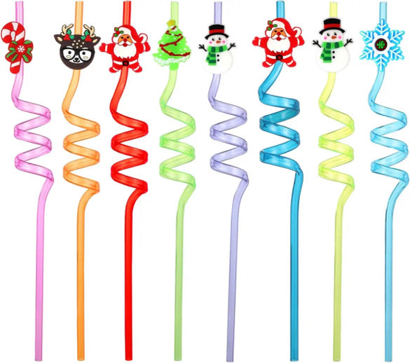 8 Piece Reusable Holiday Straw Set