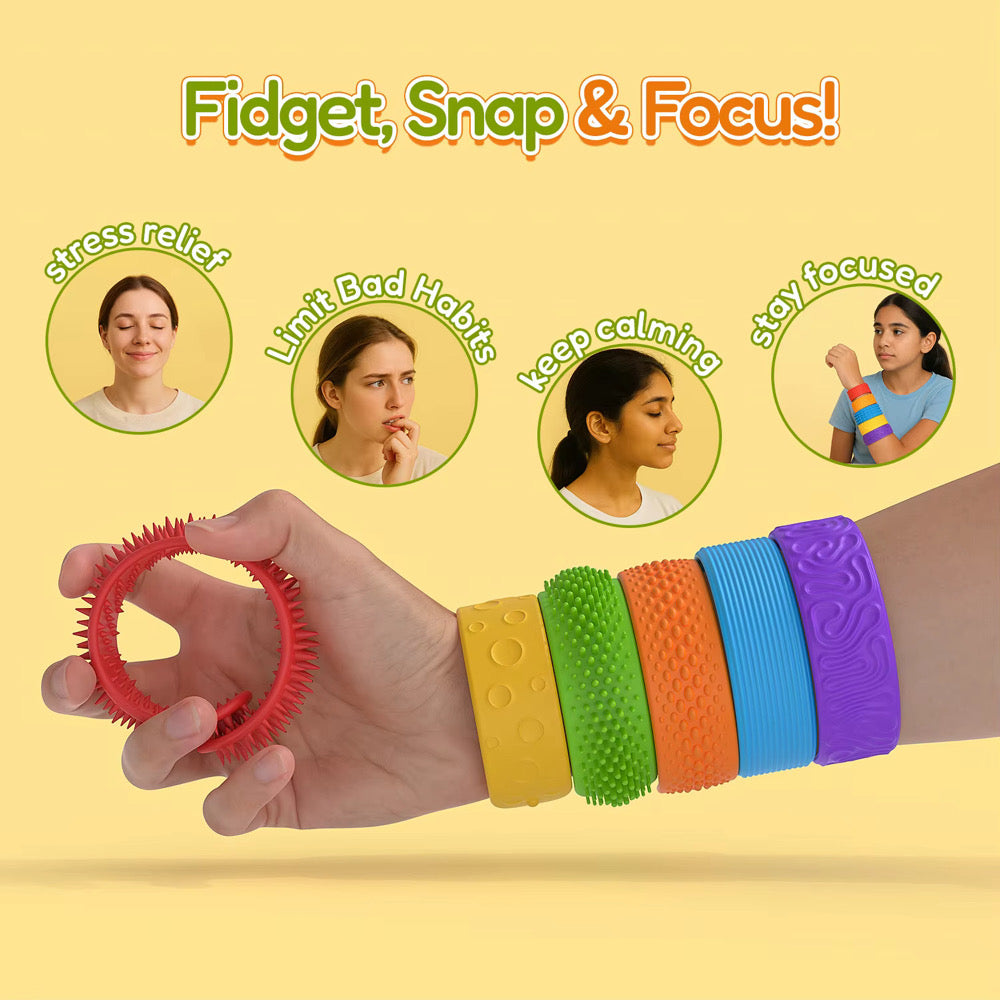 6 Piece Silicone Slap Sensory Bracelet Set