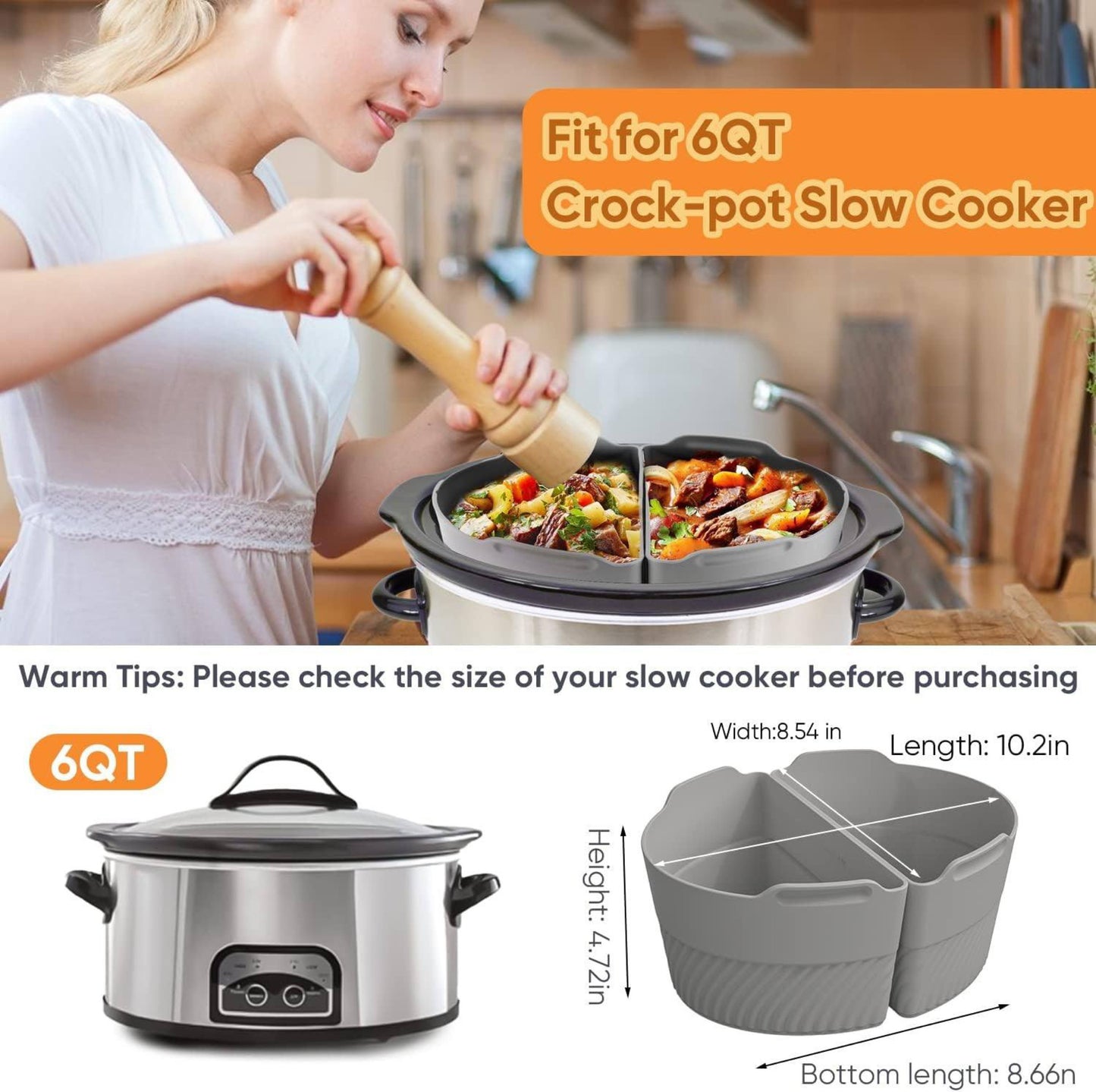 2 in 1 Silicone Liners for 6qt Slow Cookers