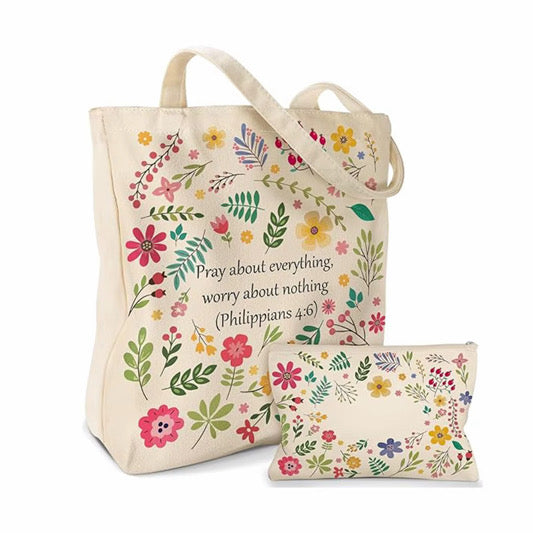 Pray About Everything Canvas Tote Bag