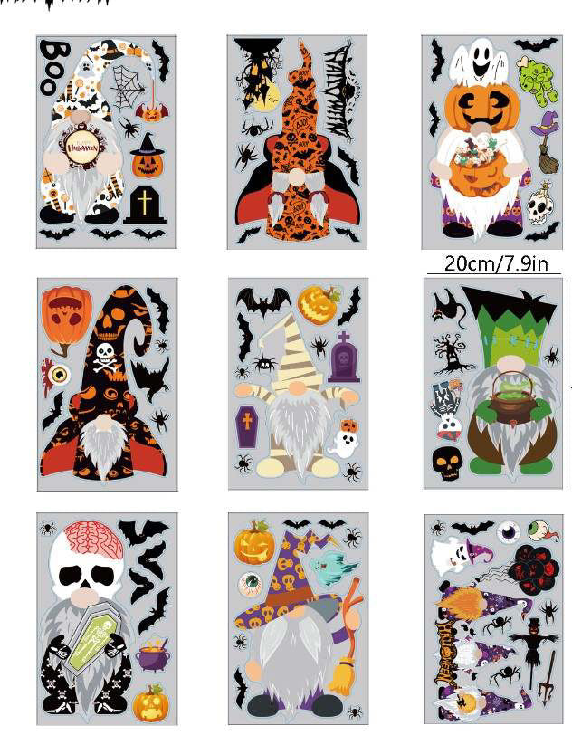 Gnome Themed Halloween window cling stickers