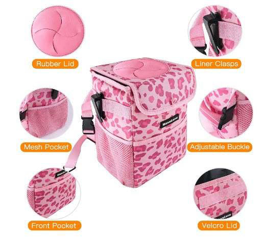 Pink Leopard Car Trash Container