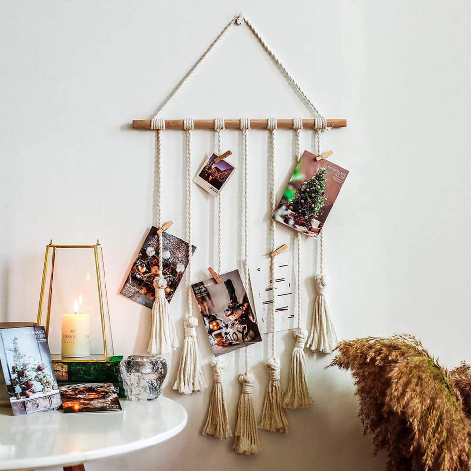 Macrame wall hanging photo decor
