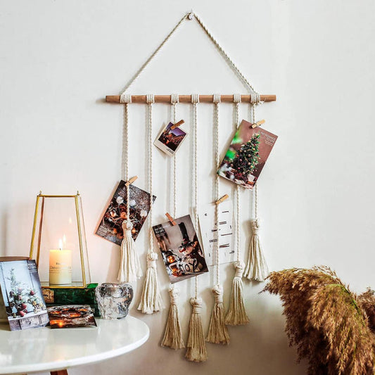 Macrame wall hanging photo decor