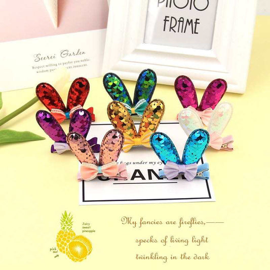 Sequin Bunny Easter ear clips set of 8